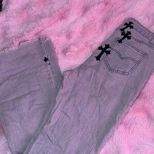 Gray Jeans with Black Cross Patches